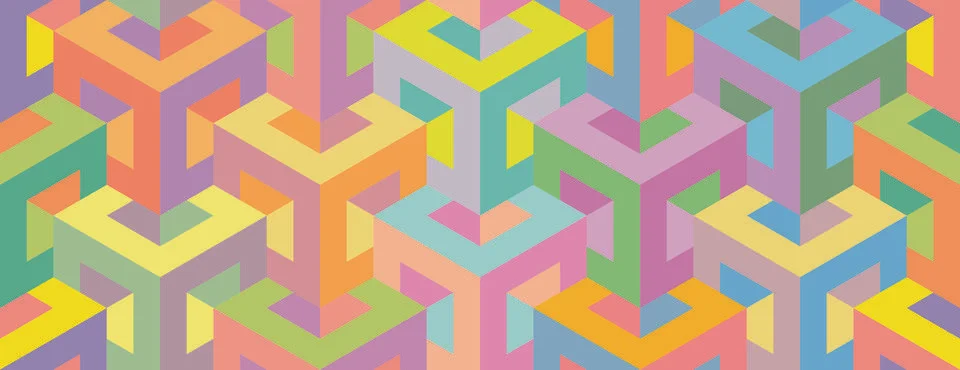 Cubes. Multicolor seamless 3D pattern. Optical illusions. Op Art. Stock Illustration