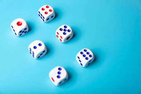 Cubes with numbers on a blue background. dice Stock Photos