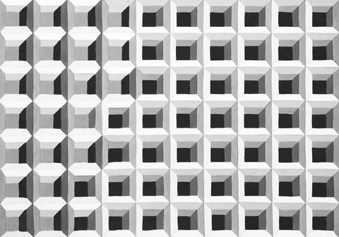 Cubes pattern mesh texture illustration. Hand drawn painting optical illusion Stock Illustration