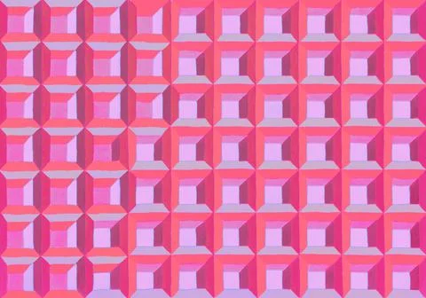 Cubes pattern mesh texture illustration. Hand drawn painting optical illusion Stock Illustration