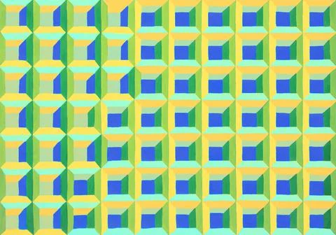 Cubes pattern mesh texture illustration. Hand drawn painting optical illusion Stock Illustration