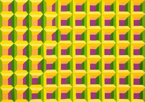 Cubes pattern mesh texture illustration. Hand drawn painting optical illusion Stock Illustration