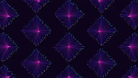 Cubes pattern with neon glitters and lines on black gradient Stock Footage 199334026