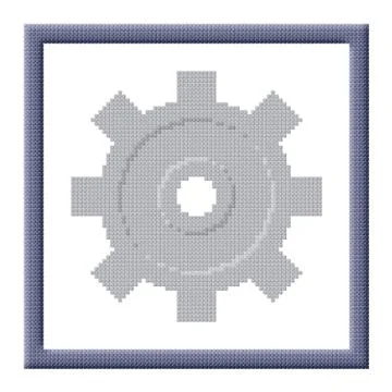 Cubes pixel image of gray cogwheel in frame Stock Illustration