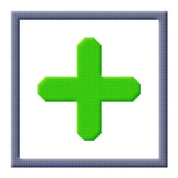 Cubes pixel image of green plus sign in gray frame Stock Illustration