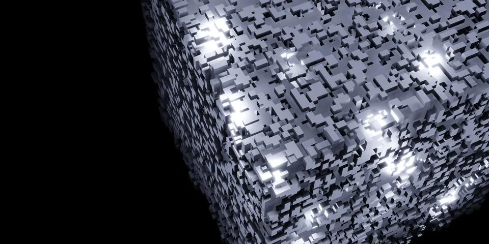 Cubes pixels Rubik's cube isometric abstract geometric Digital data concept.. Illustrazione stock