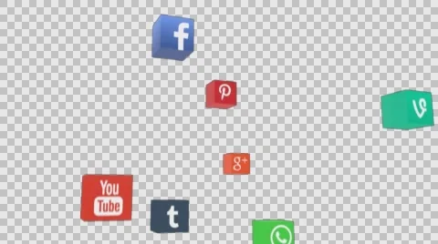 Cubes with popular social networking app icons flying up (with Alpha Channel) Stock Footage 61004375