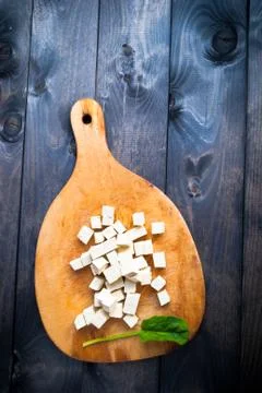 Cubes of raw tofu Stock Photos