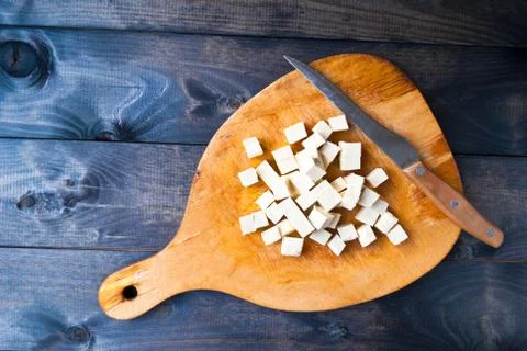 Cubes of raw tofu Stock Photos
