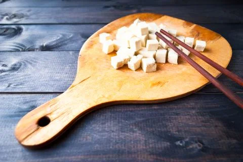 Cubes of raw tofu Stock Photos