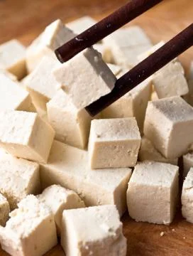 Cubes of raw tofu Stock Photos