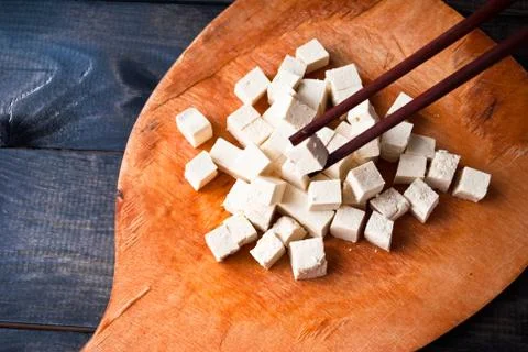 Cubes of raw tofu Stock Photos
