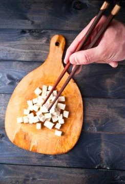 Cubes of raw tofu Stock Photos