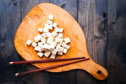 Cubes of raw tofu Stock Photos