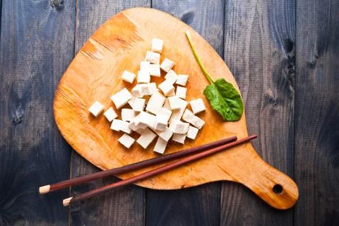 Cubes of raw tofu Stock Photos