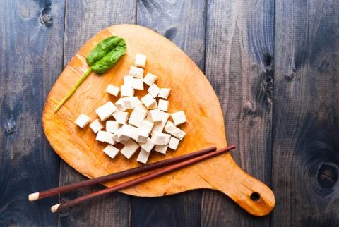 Cubes of raw tofu Stock Photos