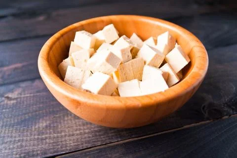 Cubes of raw tofu Stock Photos