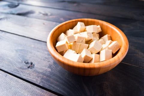 Cubes of raw tofu Stock Photos