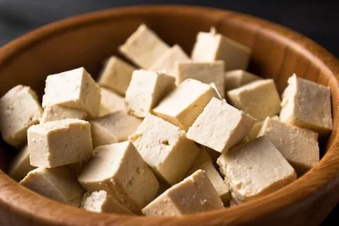 Cubes of raw tofu Stock Photos