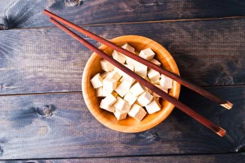Cubes of raw tofu Stock Photos