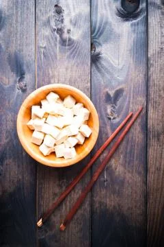 Cubes of raw tofu Stock Photos