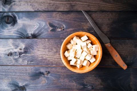 Cubes of raw tofu Stock Photos