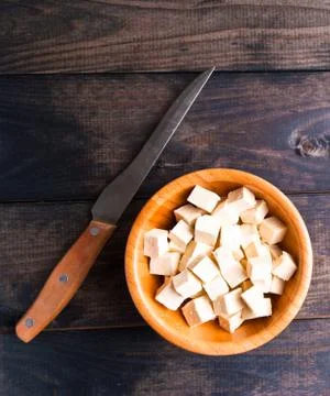 Cubes of raw tofu Stock Photos