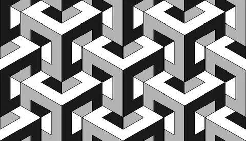 Cubes. Seamless 3D pattern. Monochrome. Optical illusions.  Wrapping Stock Illustration