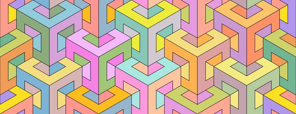 Cubes. Seamless 3D pattern. Optical illusions. Op Art. Wrapping. 스톡 일러스트