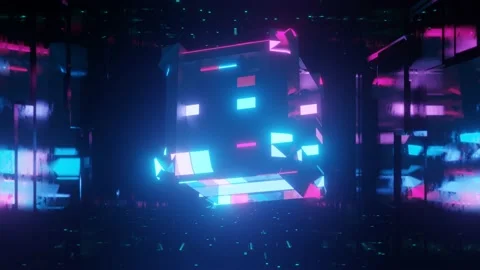 Cubes structure. 3d object or structure rotates and moves inside glass mirror Stock Footage 174401390