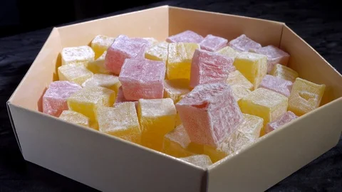 Cubes of Turkish Delight in a box. Stock-Footage 119627353