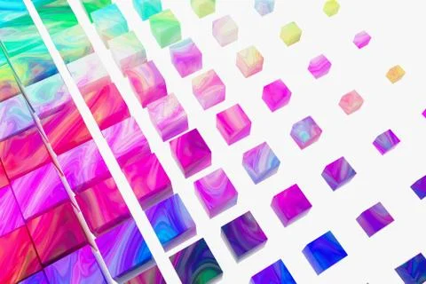 Cubes with wave colorful painting pattern, 3d rendering. Stock Illustration