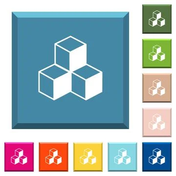 Cubes white icons on edged square buttons Stock Illustration