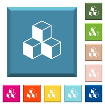 Cubes white icons on edged square buttons Stock Illustration