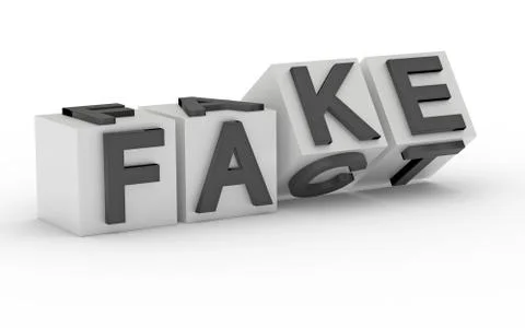 On cubes the word changes from FACT to FAKE. Stock Illustration