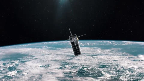 CubeSat Satellite in Orbit of Planet Earth Stock Footage 300969042