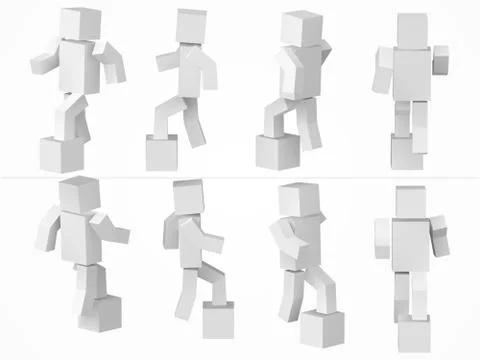 A cubic character climbing to box. 3d style simple cube character illustration. Stock Illustration