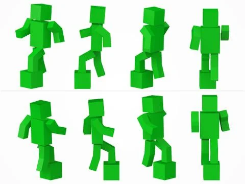 A cubic character climbing to box. 3d style blue cube character illustration. Stock Illustration