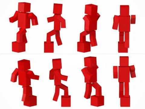 A cubic character climbing to box. 3d style red cube character illustration. Stock Illustration
