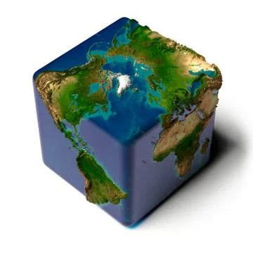 Cubic earth with translucent ocean and shadow Stock Illustration