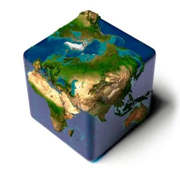 Cubic earth with translucent ocean and shadow Stock Illustration