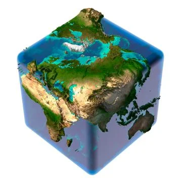 Cubic earth with translucent ocean Stock Illustration