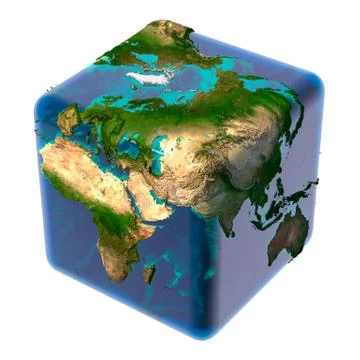Cubic earth with translucent ocean Stock Illustration