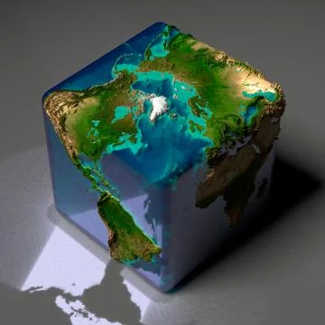 Cubic earth with translucent ocean Stock Illustration