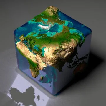Cubic earth with translucent ocean Stock Illustration