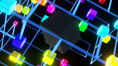Cubic grid of multicolored cubes Stock Footage 202983663