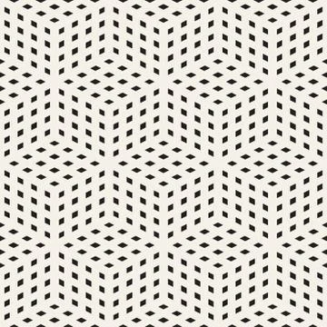 Cubic Grid Tiling Endless Stylish Texture. Vector Seamless Black and White .. Stock Illustration