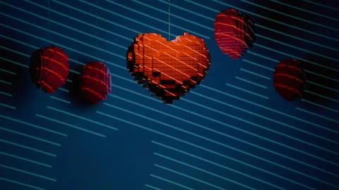 Cubic heart shape suspended on string at center with multiple cubic spheres.. Stock Illustration