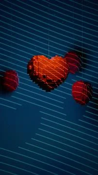 Cubic heart shape suspended on string at center with multiple cubic spheres.. Stock Photos