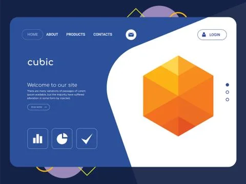 Cubic Landing page website template design Free Stock Illustration